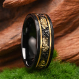 Black with Golden Foil 8mm Classic Fashion Tungsten Carbide Wedding Engagement Ring for Men and Women