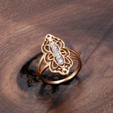 Trendy Boho Hollow Flower Filled 14K Rose Gold AAA Zircon Crystals Fine Rings for Women Bride Wedding Jewelry