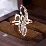 Unique Infinity Geometric Tree Leaf Champagne Rolled 14K Rose Gold AAA+ Zircon Diamonds Rings Cocktail Party Jewelry