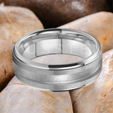 Superb Blank Stepped Beveled Edges Brushed Finish Core 2/3mm Groove Pipe Cut Polished 8MM Tungsten WEdding Bands