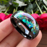 Domed Polished 8MM Cool Abalone Shell Ring Black Men Women Tungsten Wedding Comfort Fit Bands, Perfect Gift Jewelry