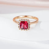 New Arrival Luxury AAA  Red Zircon Crystal Ring For Women 14K Rolled Rose Gold Classic Jewelry Gift