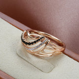Luxury Marvelous Filled 14K Rose Gold Hollow Black White AAA+ Zircon Diamonds Ring - Ethnic Wedding Fine Jewelry