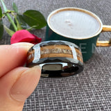 Super 8MM Whisky Wood Pilose Antler Ring Hammered Tungsten Pipe Cut Finish Comfort Fit Wedding Band For Men Women