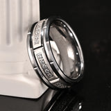 Brick Pattern Brushed  with CZ Diamonds Promise Engagement Wedding Tungsten Comfort Fit Rings for Men Women