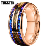 Orion Nebula Opal Meteorite Gold Foil Inlay 8MM Tungsten Rings For Men and Women - Engagement Wedding Promise Bands