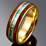 Exquisite stunning dome design Hawaiian Koa wood, electroplated gold and inlaid with acacia imitation opal.