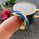 Amazing Blue Opal Domed Polished 6MM 8MM  Fashion Tungsten Comfort Fit Engagement Wedding Bands for Men and Women