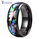 Domed Polished 8MM Cool Abalone Shell Ring Black Men Women Tungsten Wedding Comfort Fit Bands, Perfect Gift Jewelry