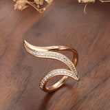 Luxury Fashion Elegant Curve Pave Setting  Fancy AAA+ Zircon Diamonds Rolled 14K Rose Gold Rings Party Jewelry