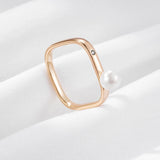 Designer Works Simple Square Pearl Ring For Women Filled Rose Gold of 14-Karat Purity Luxury Jewelry