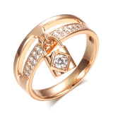 Exquisite Classic Lock Pendant Double Layer Rolled 14K Rose Gold AAA Zircon Diamonds Fashion Jewelry Rings
