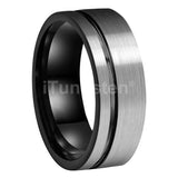 Offset Groove Brush Finish Excellent Quality 8mm Black Tungsten Comfort Fit Wedding Band for Men and Women