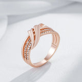 New Fashion Unique Geometry Rolled 14K Rose Gold Ethnic Bride Rings AAA Zircon Diamonds Daily Fine Jewelry for Women
