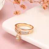 Exquisite Classic Lock Pendant Double Layer Rolled 14K Rose Gold AAA Zircon Diamonds Fashion Jewelry Rings