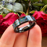 Trendy Galaxy Series Opal Inlay Polished Shiny 6mm 8mm Black Men Women Tungsten Engagement Wedding Band
