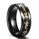 Sandstone and Gold Foil Inlay Beveled Edge Black Tungsten Carbide Ring Mens Wedding Bands 8mm Comfort Fit Rings