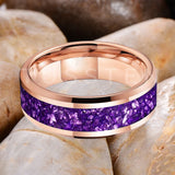 Awesome Purple Crystal Stone Inlaid  6/8MM Men's and Women's Comfortable Fit Wedding Tungsten Carbide Bands