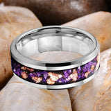 Amethyst Gold Stone in the Middle Groove 6/8MM Men's and Women's Comfort Fit Engagement Wedding Rings and Bands