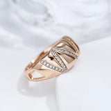 Trendy Luxury 14K Rolled Rose Gold Geometric line AAA+ Zircon Diamonds Rings For Women High Quality Fine Jewelry