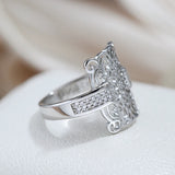 New Luxury Unique Hollow Wide Face Design Filled 14K Rose Gold With AAA Zircon Diamonds Rings Wedding Jewelry