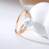 Original Design Luxury Big Pearl AAA Zircon Diamonds Ring For Women 14K Rolled Rose Gold Fine Jewelry Gift