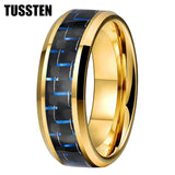 Black Blue Carbon Fiber Inlay Shiny Bevel Edges 6/8MM Men and Women Tungsten Comfort Fit Wedding Band