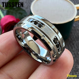 New Black CZ Inlay 8MM Cool Men's Women's Promise Wedding Band Tungsten Steel Combination Rings