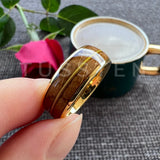 Whisky Barrel Oak Wood Guitar String Inlay 8mm Men, Women Tungsten Carbide Rings - Bridegroom Trendy Wedding Bands