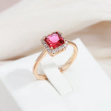 New Arrival Luxury AAA  Red Zircon Crystal Ring For Women 14K Rolled Rose Gold Classic Jewelry Gift