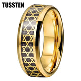 High Quality Inlaid with Golden Hexagram Star 8mm Men's  Comfortable Fit Rings - Men's Tungsten Wedding Bands