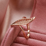 Elegant Leaf Shape Rolled 14K Rose Gold Micro Wax Inlay AAA Cubic Zirconia Diamonds Rings - Fashion Daily Jewelry