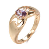 Luxury Purple Oval Filled 14K Rose Gold AAA Zircon Crystals Rings For Women, Bridal Fine Jewelry Trendy Rings