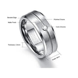 Men's 8mm Matte Finish Polished Beveled Edge AAA Cubic Zirconia Grooved Tungsten Carbide Rings, Wedding Band Rings