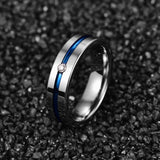 Outstanding 6mm Steel Color Polished Blue Groove Inlaid Zircon Tungsten Carbide Women Men's Fashion Ring