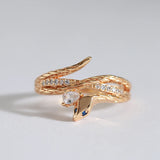 Exquisite Filled 14K Rose Gold Snake Design AAA+ Zircon Diamonds Women's Rings - Animal Vintage Jewelry