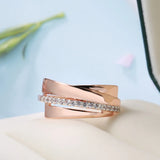 Geometric Smooth Edge Design Filled 14K Rose Gold AAA+ Zircon Diamonds Rings for Women - Minimalist Party Jewelry