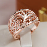 Elegant Hollow Texture Glossy Filled 14K Rose Gold Wide Rings For Women Vintage Ethnic Style Fashion Jewelry