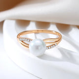 Original Design Luxury Big Pearl AAA Zircon Diamonds Ring For Women 14K Rolled Rose Gold Fine Jewelry Gift