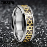 High Quality Inlaid with Golden Hexagram Star 8mm Men's  Comfortable Fit Rings - Men's Tungsten Wedding Bands