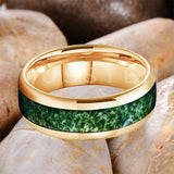 Green Moss Agate Inlay 6/8MM Dome Edges Tungsten Carbide Rings Mens Womens Fashion Engagement Wedding Bands