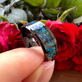 Trendy Galaxy Series Opal Inlay Polished Shiny 6mm 8mm Black Men Women Tungsten Engagement Wedding Band