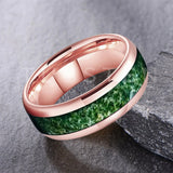 Green Moss Agate Inlay 6/8MM Dome Edges Tungsten Carbide Rings Mens Womens Fashion Engagement Wedding Bands