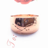New Arrival 14K Filled Rose Gold Engraved Small Flower Glossy Shiny Wide Rings for Women - Banquet Jewelry