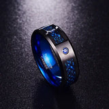 Gorgeous Inlaid Black Dragon 8mm Width 2.3MM Thick Fashion Men's Blue Tungsten Carbide Ring for Wedding