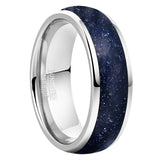 New Dome Steel Brushed Inlaid Blue Sand 8mm Tungsten Carbide Steel Ring for Men - Fashion Jewelry