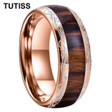 Amazing 8mm Deep Rosewood Wood Inlay Black Tungsten Domed Fashion Engagement Wedding Ring for Men and Women