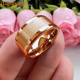 Center Brushed Polished Finish 10mm 12mm Mens Tungsten Flat Big Finger Rings, Comfort Fit Engagement Wedding Bands