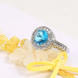 Luxury New Circle Spire Hollow Blue and White AAA Zircon Crystals Rings for Women 14K Filled Rose Gold Glossy Rings