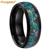Beautiful Galaxy Series Opal Domed Brushed 8mm Black Tungsten Comfort Fit Wedding BandS For Men and Women